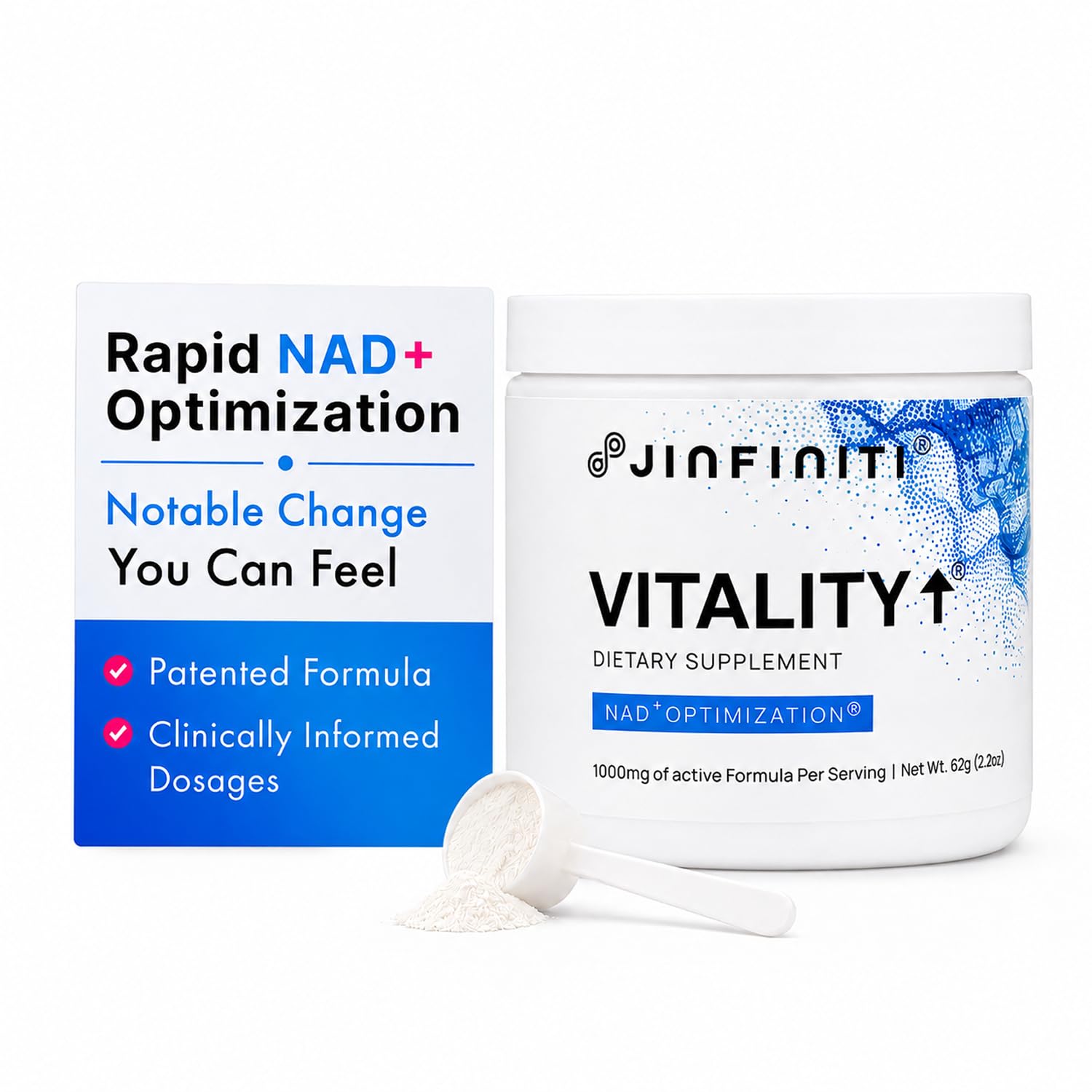 Jinfiniti Vitality↑® NAD+ Booster Supplement Powder - Patented Formula 62g