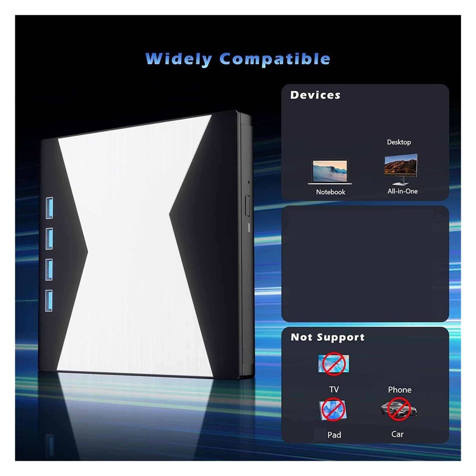 Lettore DVD portatile, Lettore Blu-ray esterno 4K for laptop USB 3.0/lettore CD/DVD RW/masterizzatore