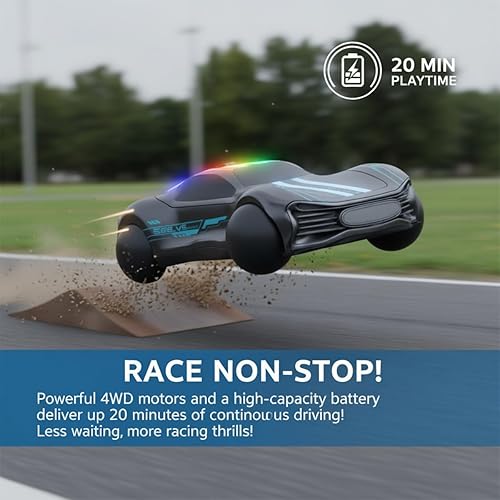 Miniatura 5 de Coche de acrobacias a control remoto, ruedas esféricas, 12 MPH, escala 116, negro con detalles azules