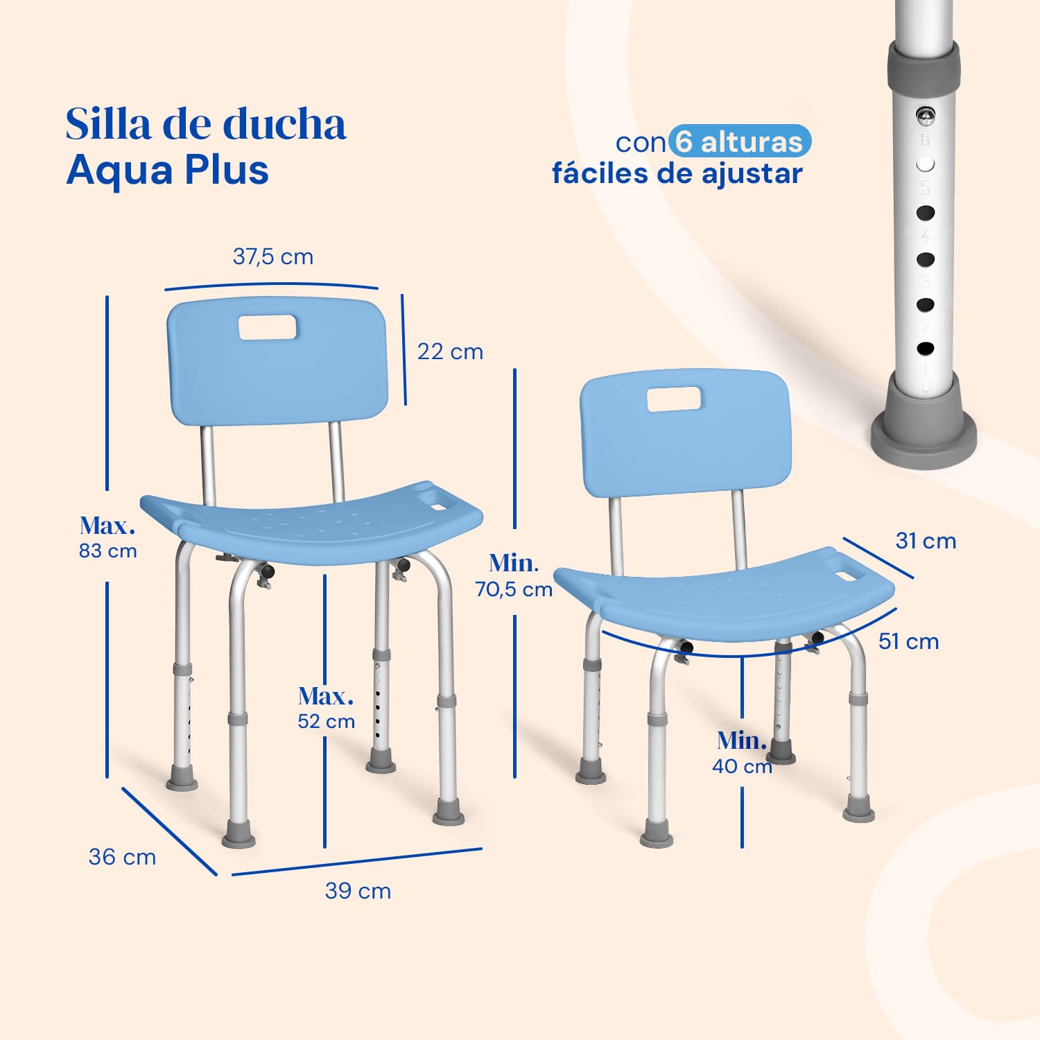 Geriafy Silla de Ducha para Mayores con Respaldo y Altura Regulable | Silla de ducha para ancianos con respaldo y asiento ancho