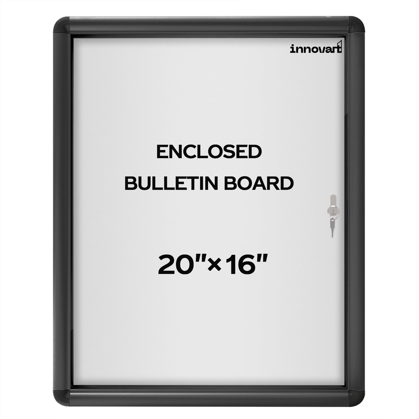 INNOVART Enclosed Bulletin Board 20”x16”, Weatherproof Dry Erase Board w/Black Aluminum Frame, Outdoor Enclosed Whiteboard Wall Display Case w/