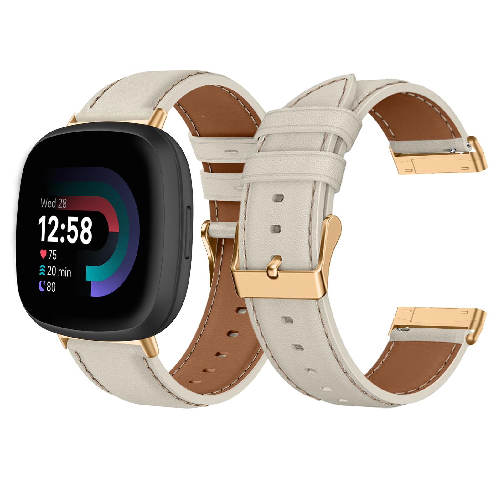 [LuFiYa] 時計バンド Fitbit Versa 4/Fitbit Versa 3/Fitbit Sense 2/Fitbit Sense 対応 レザーバンド 交換バンド 時計ベルト 腕時計バンド ビジネス風 柔軟 男女通用 牛革ストラップ Fitbit Versa 4/Fitbit Versa 3/Fitbit Sense 2/Fitbit Sense 用 交換ベルト (ホワイト)
