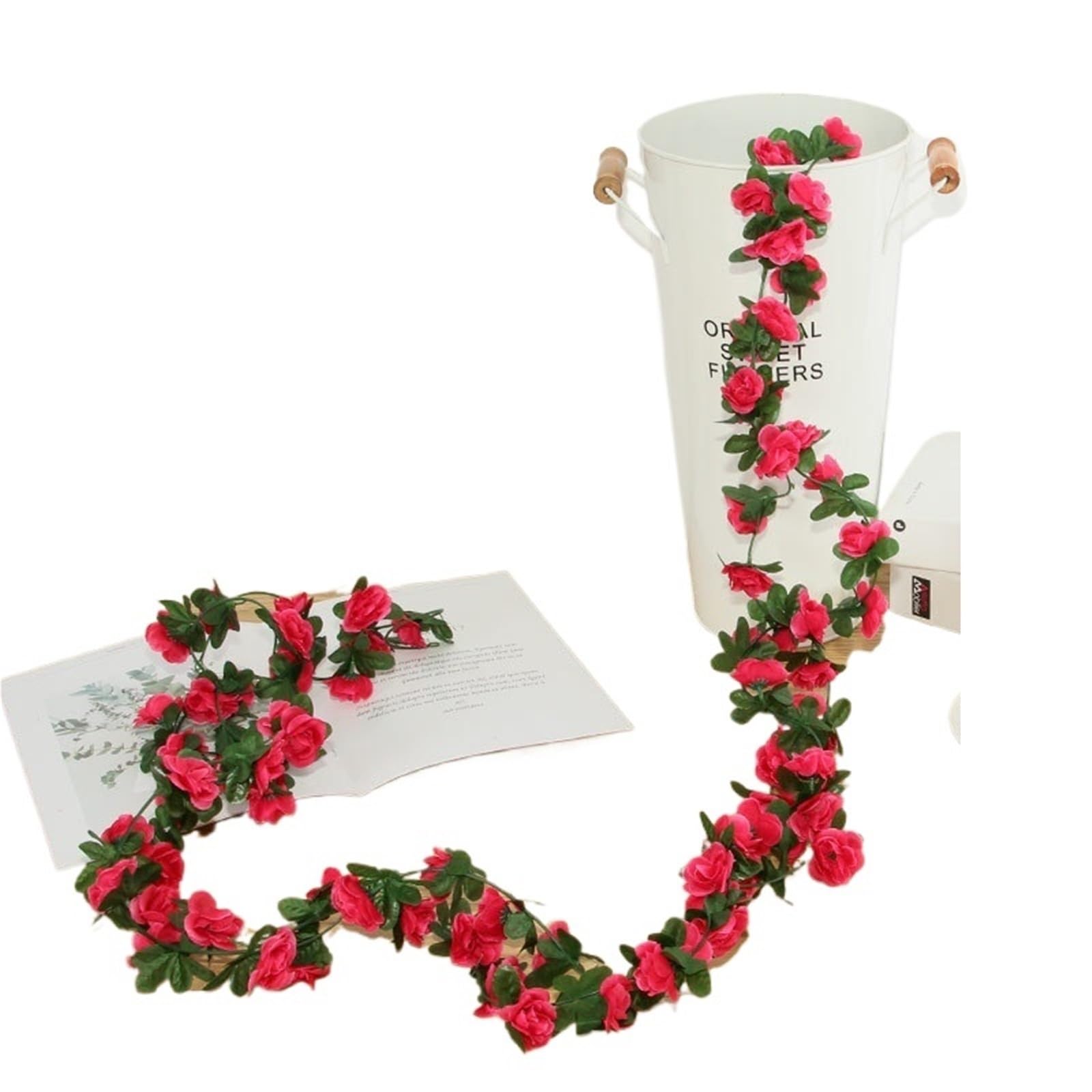YDYAENIO Fake Rose Flower Hanging Vine 2.4M 45Heads Artificial Rose Vine Flowers With Green Leaves Hanging For Room Wedding Birthday Christmas Wall Arch Decor