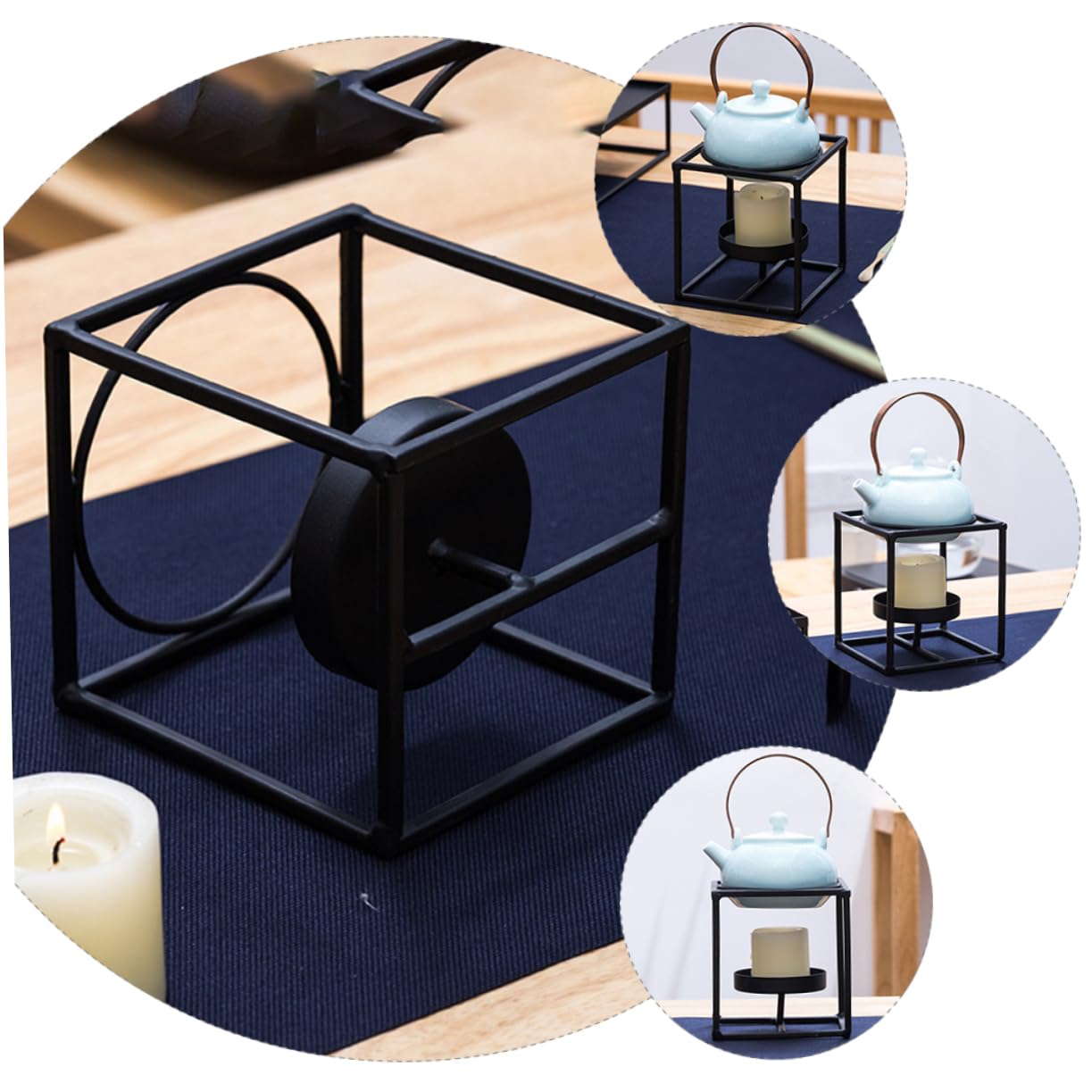 Amosfun 1Pc Iron Art Teapot Warmer Rack Multi Functional Tea Heater for Home Office Elegant Heating Stand for Teaware Decoration for Tea House Shop More