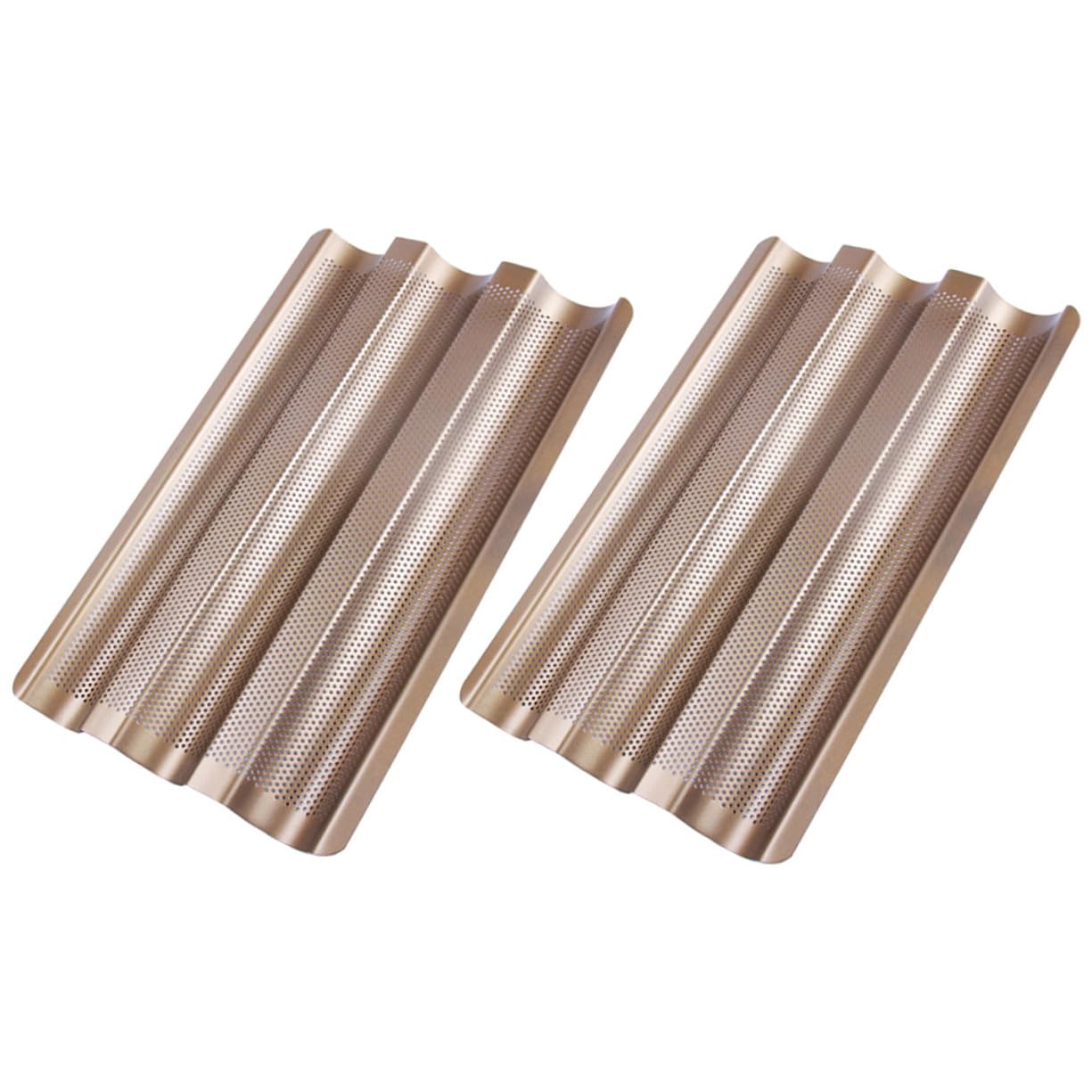 2 pièces Moule à Baguette Antiadhésif Acier Doré Plateau Perforé Rainures pour Cuisson Maison et Professionnelle