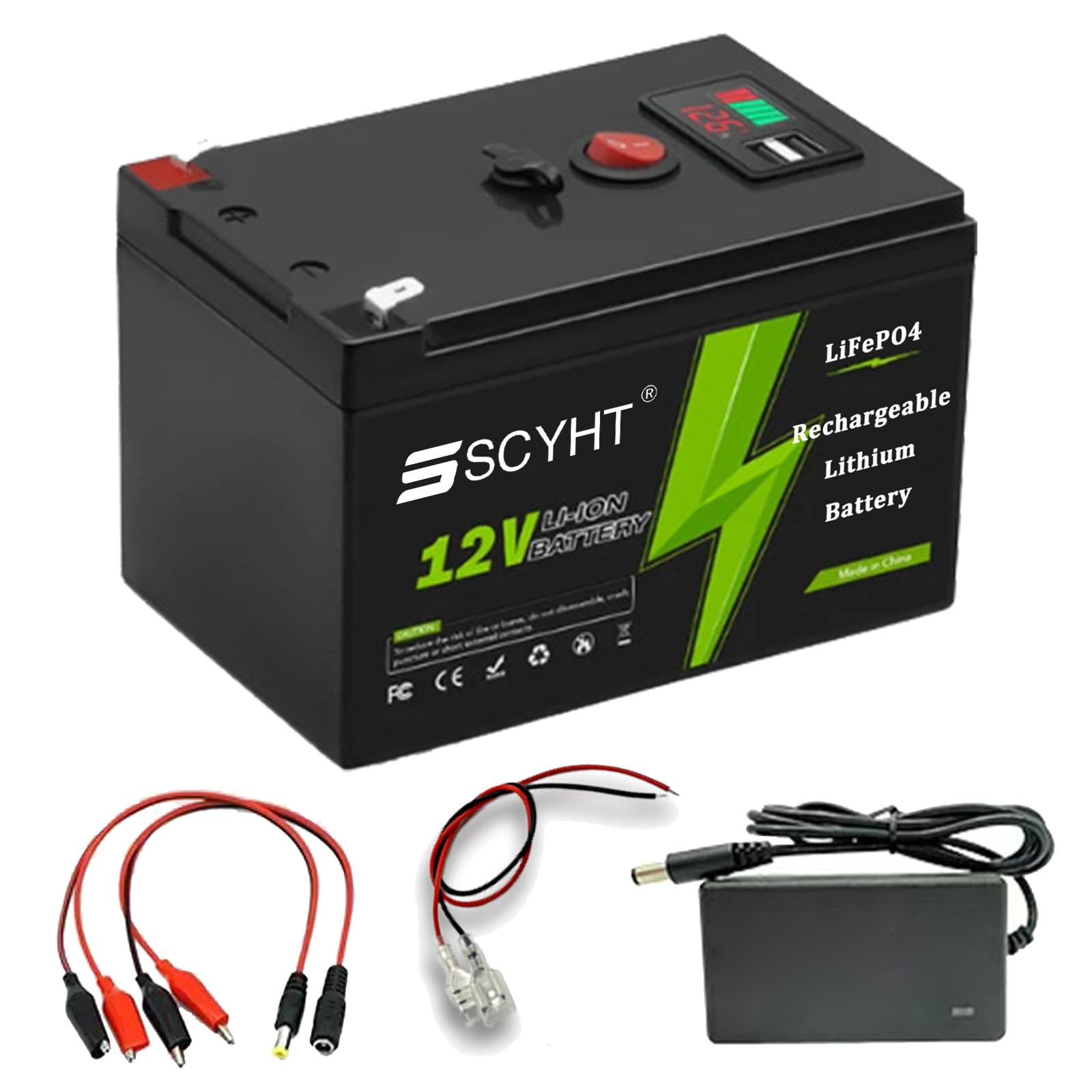 Batería LiFePO4 12V 20Ah 16Ah Batería de Litio 18Ah Baterías Recargables 12V Baterías Iones Litio para energía Solar para Motor 100W a 250W con Cargador y Puerto USB,12v20ah