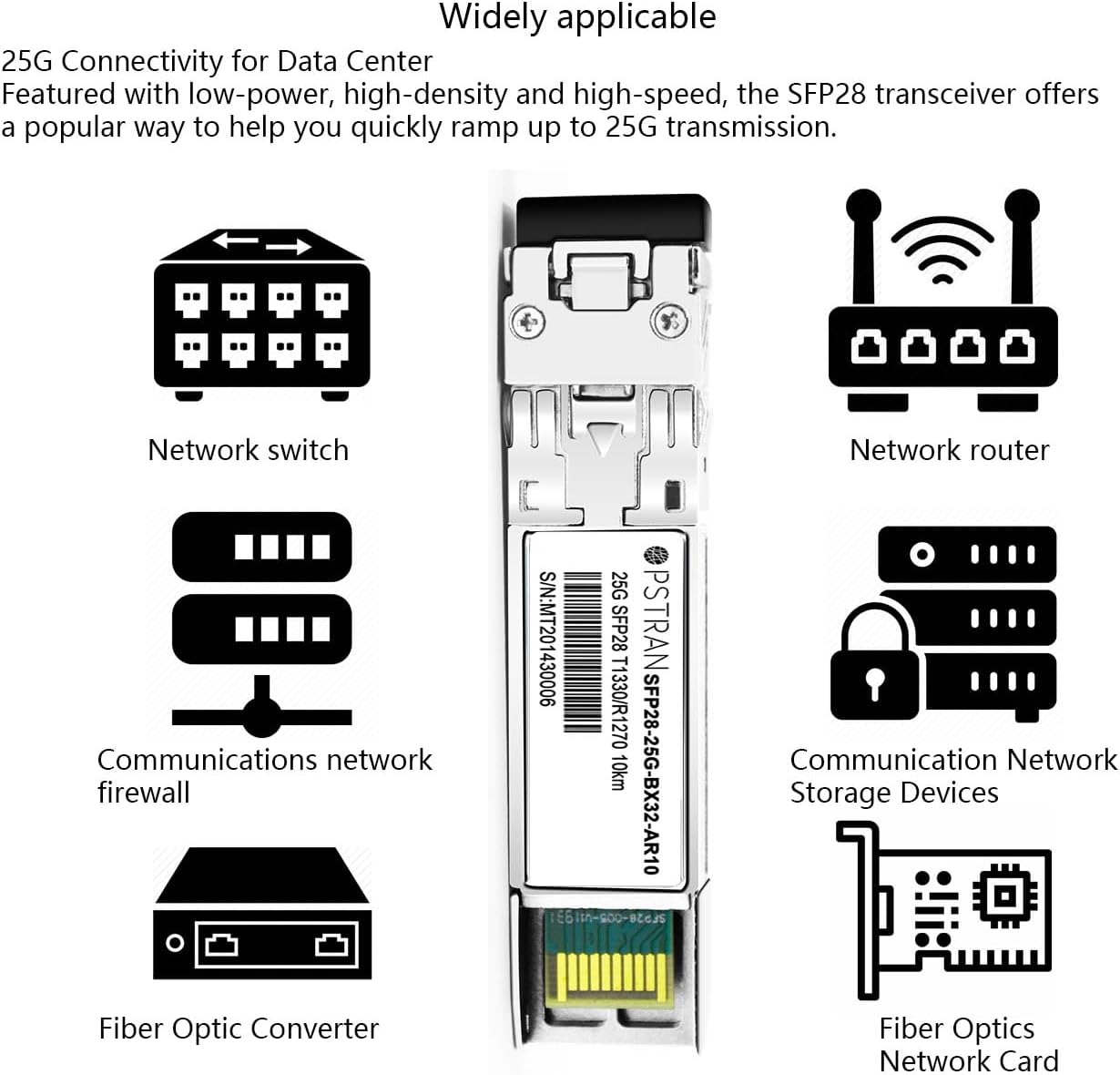 25GBASE-BX10 BiDi SFP28 Optical Transceiver Module Compatible with Arista Networks SFP-25G-BD 1330nm-TX/1270nm-RX 10km DOM Simplex LC SMF