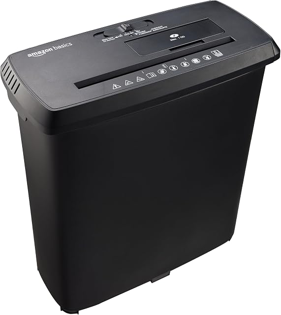 Amazon Basics Déchiqueteuse de papier pour la maison et le bureau, 8-Sheet Découpe, CD/ Carte de crédit Shredder, 3.4 Coffret de déchets Gallon , Noir