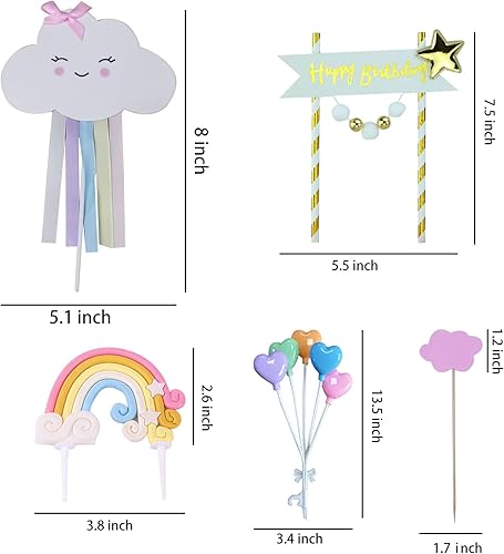 Miniatura 2 de Decoración de pastel de arcoíris para pastel de cumpleaños, decoración de corazón de amor, decoración de pastel de nube, suministros de fiesta de