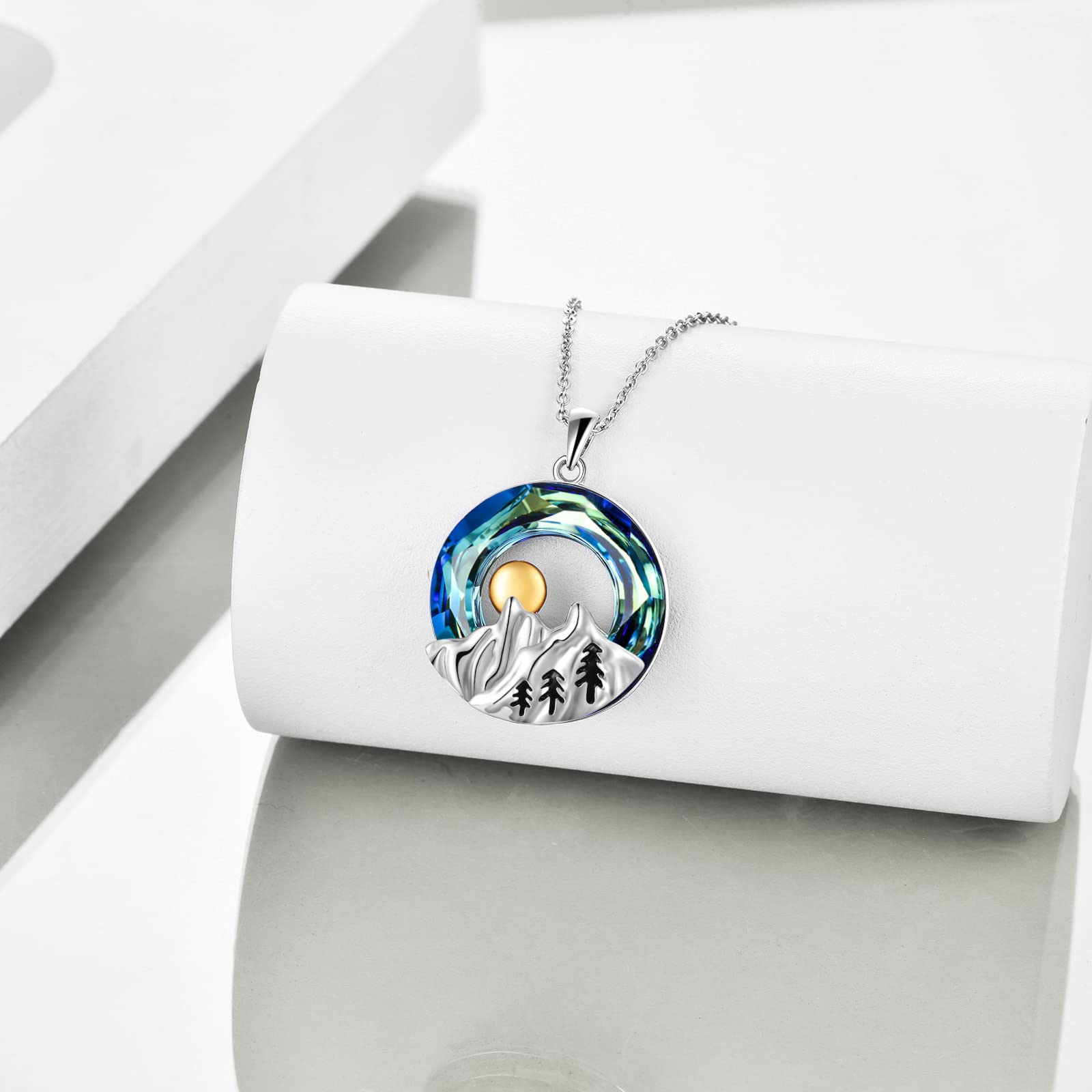 YAFEINI Berg Halskette Sterling Silber Kristall Bergkette Anhänger Halskette Natur Schmuck Geschenk für Skifahrer, Wanderer, Camper, Kletterer, Naturliebhaber