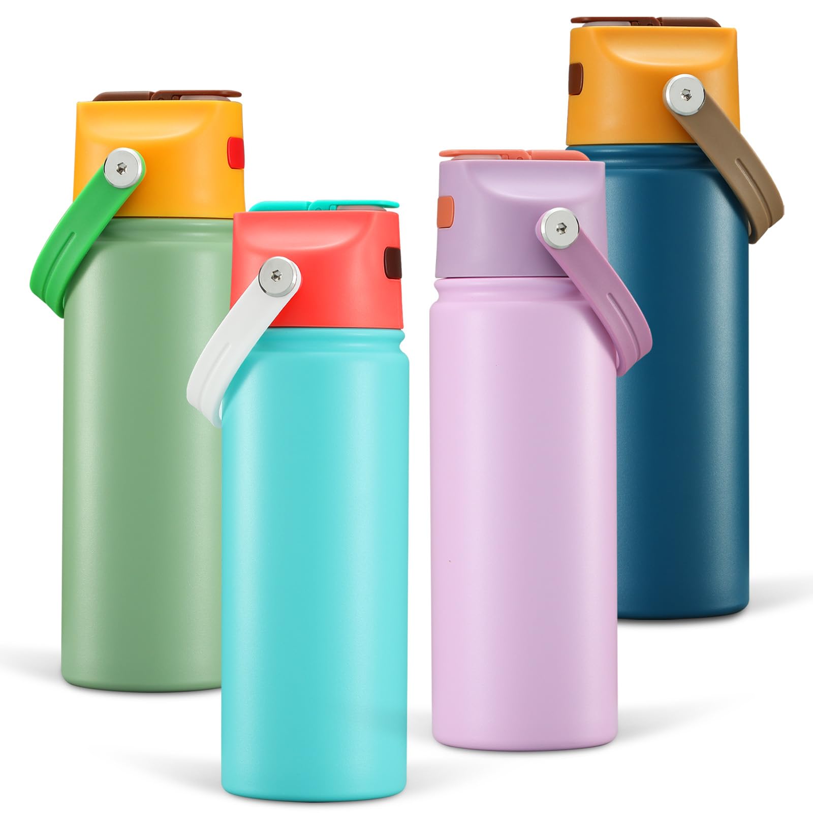4 PACK 18 OZ Water Bottle for Kids Stainless Steel Double Insulated Sports Water Bottle Leak Proof Straw