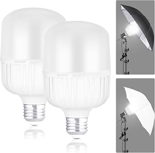 Neewer E27 35W LED Light Bulbs, 2 Packs, 3450 Lumens/5700K/CRI 93+/15000h Lifespan, Bright Video Photography Lighting, Silent/No Flicker/Non Dimmable 350W Incandescent Equivalent, CE & UKCA Certified
