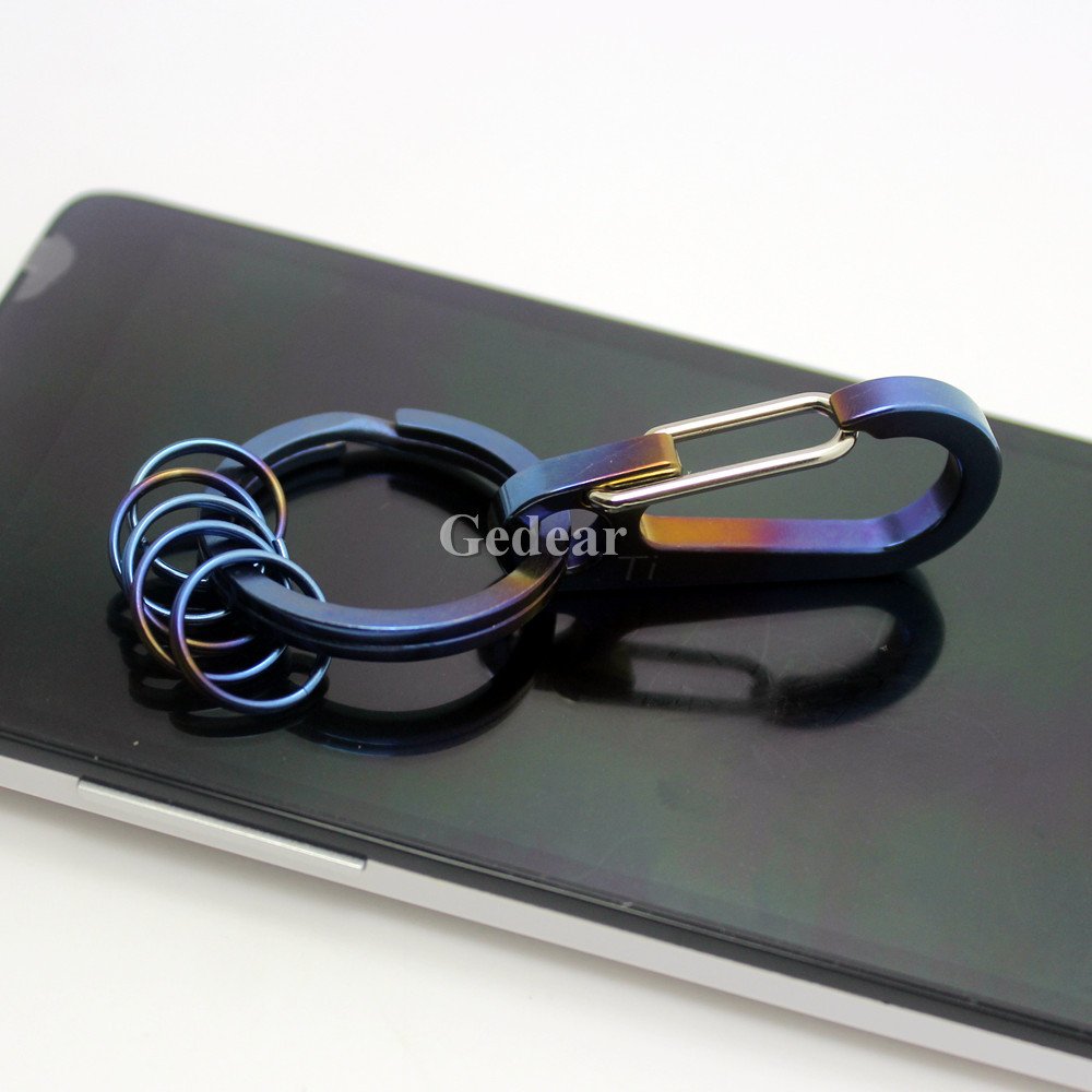 TIKING Titanium Ti 1pc 32mm Key Chain Split Ring + 1pc 45mm Hang Buckle Quickdraw Clip Hook + 5pcs 14mm Micro Key Ring Split Ring Andoized Blue