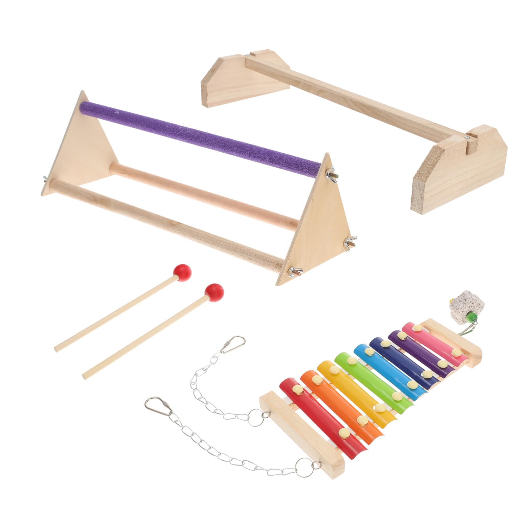 Juego de Accesorios para Aves Soporte de Madera para Pájaros, Barra de Madera para Descansar y Escalera para Gallinero, Adecuado para Relajación y Juego