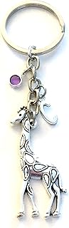 Giraffe Keychain, Silver Zoo Animal Key Chain, Gift for Women, Men, Boy, Girl, Daughter, Son, Best Friend, Teenager Teen Teenage Granddaughter Grandson Niece Nephew Keyring, Valentine's Day Present, birthstone initial letter