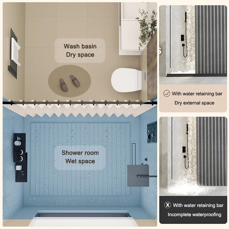 Accordéon Rideau de douche magnétique pliable en tissu imperméable avec tringle rétractable - Cloison de salle de bain pour maison, hôtel, magasin de vêtements (beige, 1,3 x 2 m)