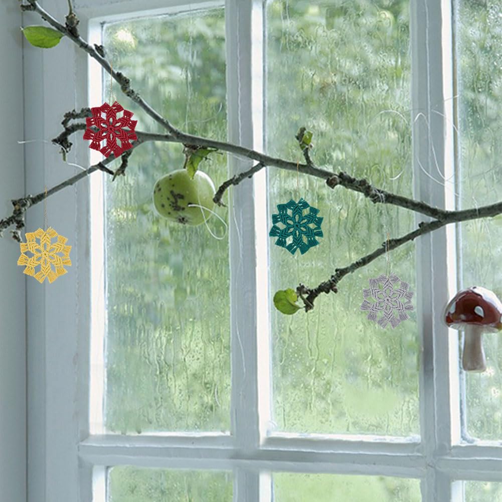 INFUNLY Kit Fai Da Te 4 Fiocchi Di Neve In Macramè Per Albero Di Natale, Cotone Morbido Con Istruzioni Video E Pettine - 3