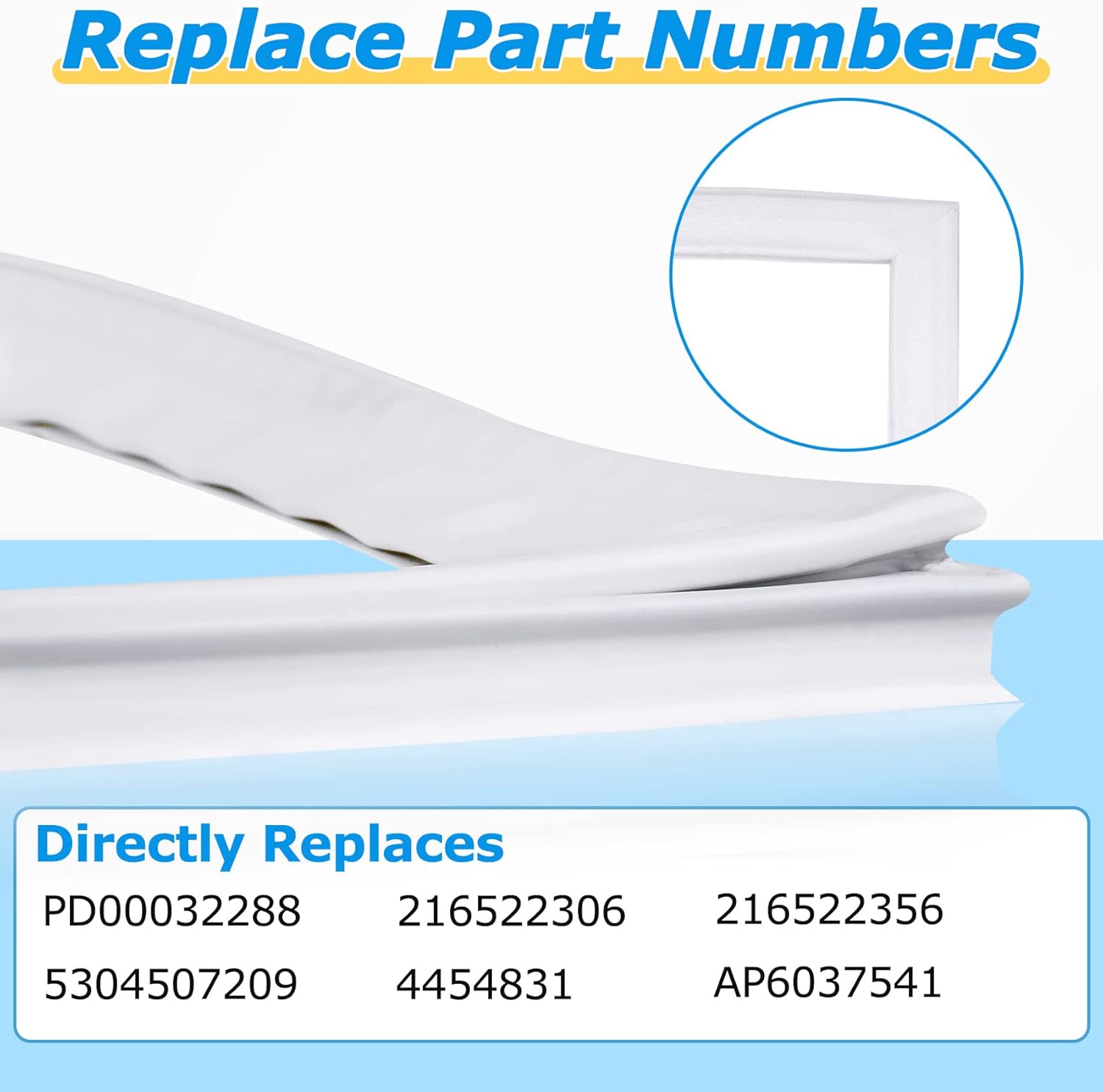 Part# 5304507201 Freezer Door Gasket Compatible with frigidaire Kenmore Crosley electrolux Gibson kelvinator White-Westing House, Replace Door Seal 5304507209 PD00032288 216522306