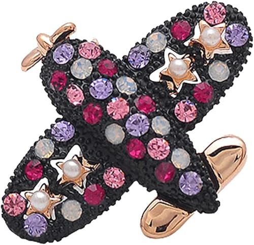 Broche de avión pequeño con broche de corsé, broche de abrigo, temperamento, accesorios de insignia de cristal, nombre y parte trasera (dorado,