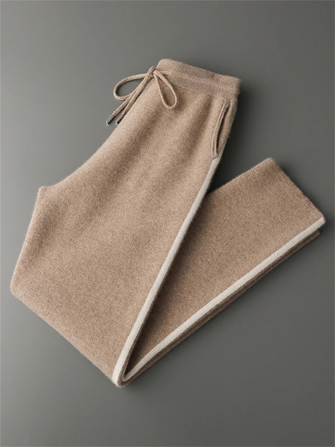 Men’S Cashmere Knit High Waist Straight Leg Pants Midweight Elastic Waistband Casual Trousers
