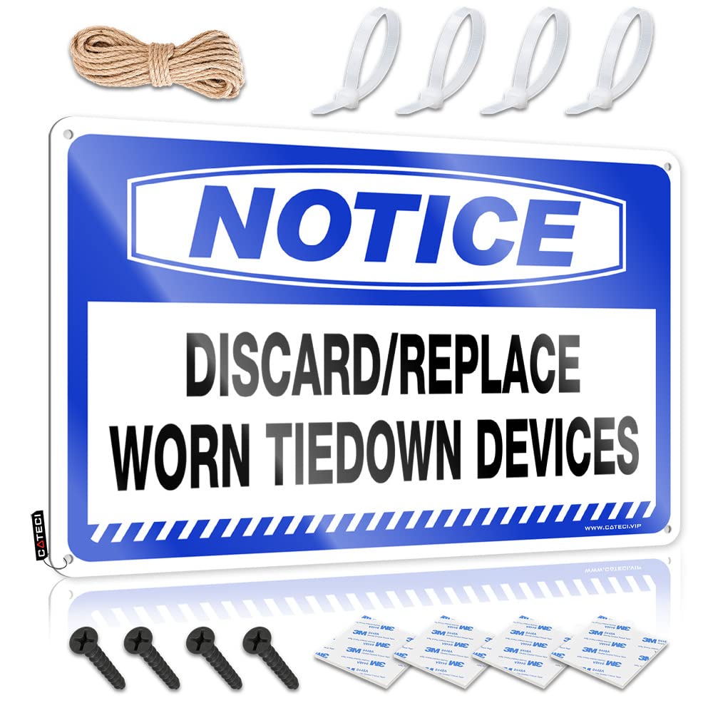 KLIMORA Funny Outdoor Signs Notice Discard/Replace Worn Tiedown Devices Tin Sign Bar Tin Signs Vintage Sarcastic Signs(30X40CM)