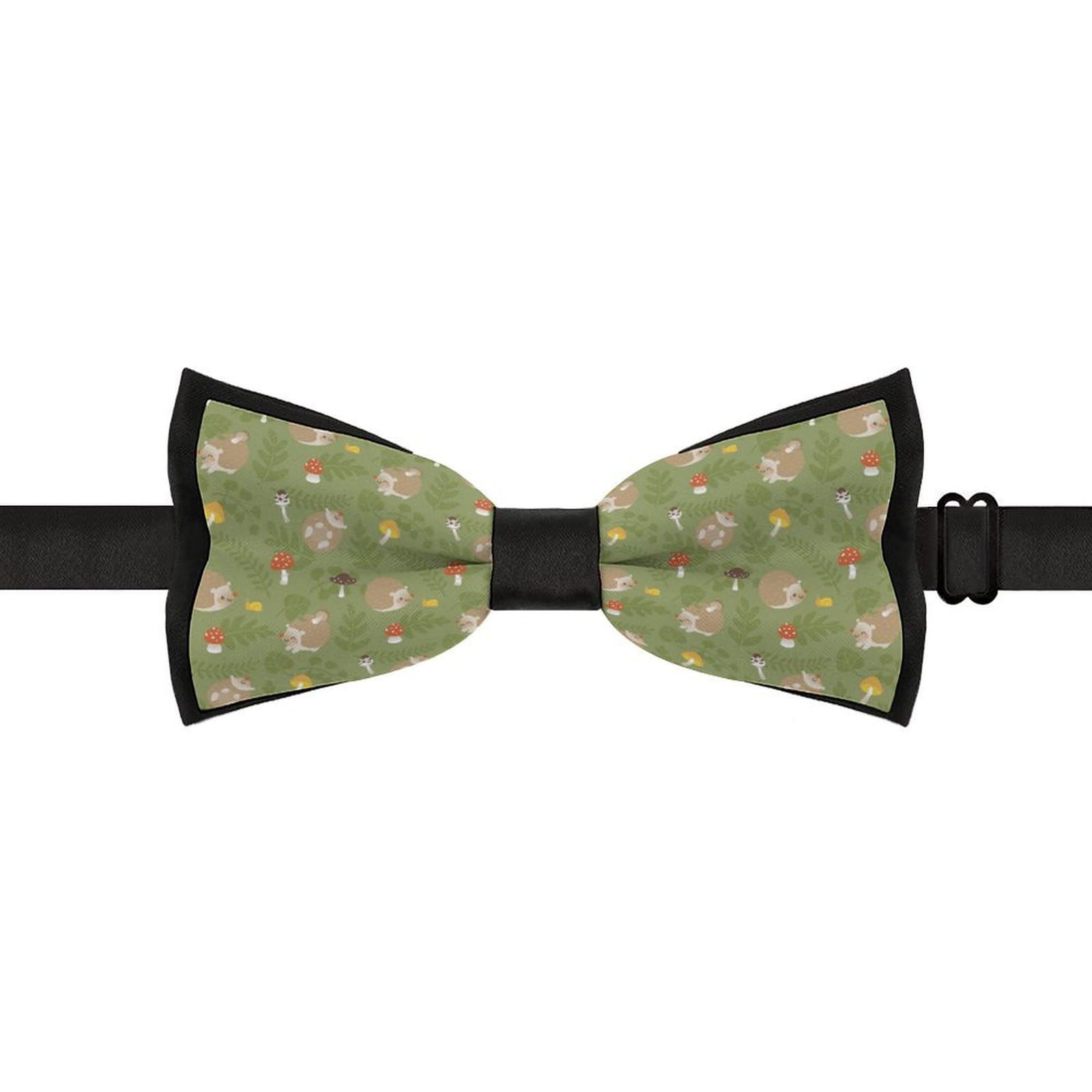 GoasNei Cute Hedgehog with Mushrooms And Leaves Bow Tie for Men Adjustable Necktie Funny Tie Neck Ties for Weddings Party