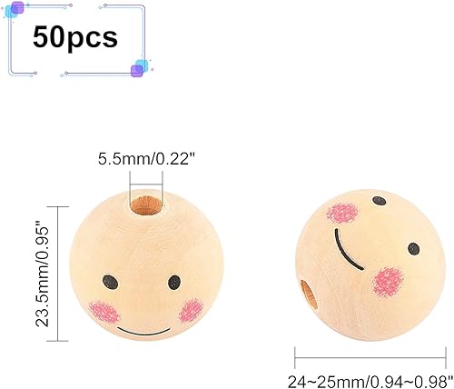 Miniatura 3 de PH PandaHall 50 cuentas de madera de 0.984 in1 pulgada, cuentas de madera natural, cuentas sueltas con cara para corona de árbol de Navidad, llavero