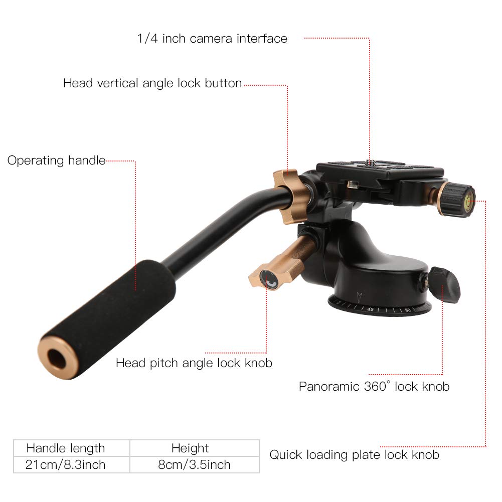 Tête Vidéo Fluide Pour Trépied - Alliage Aluminium, Poignée Amovible, Capacité 5kg - Compatible Arca Swiss