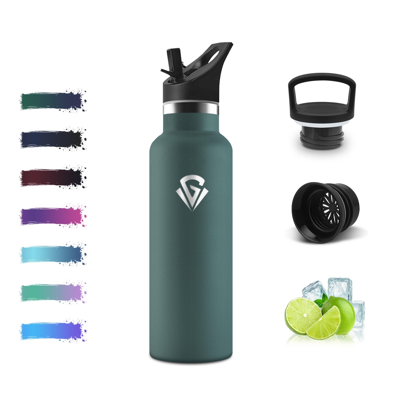 Mulbijeo Water Bottle 500 ml, BPA-Free, Thermal Mug with Straw, Leak-Proof Insulated Flask, Double Walled, Stainless Steel, Thermos Flask for School, Travel, Jogging, Army Green