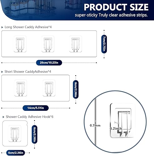 Miniatura 3 de Paquete de 14 ganchos de repuesto para regadera, ganchos fuertes, estante de ducha sin perforación, ganchos para cesta, soporte de jabón y estantes