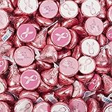 100ct Breast Cancer Awareness Candy Favors Kisses with DIY Stickers, Bulk Chocolate -(Includes 1lb Kisses + 1 Sheet of Stickers) - Assembly Required