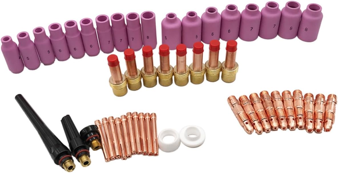 51PCS Tig Welding Torch Gas Lens Kit for Welding Accessories with Collet Nozzle Electrode Components Low Burn-loss Rate Compatible Parts