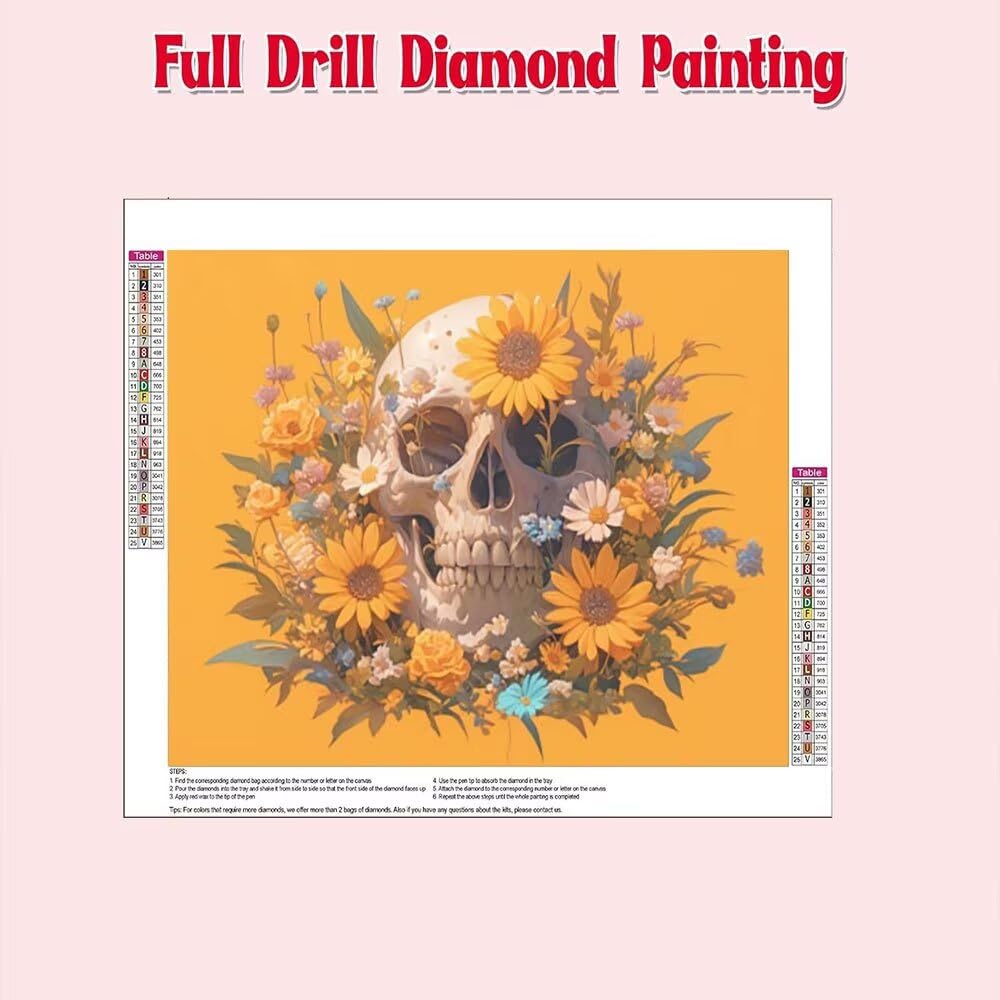 Amazon.co.jp: 5Dダイヤモンドアート キット 絵画, 花ドクロ DIY四角