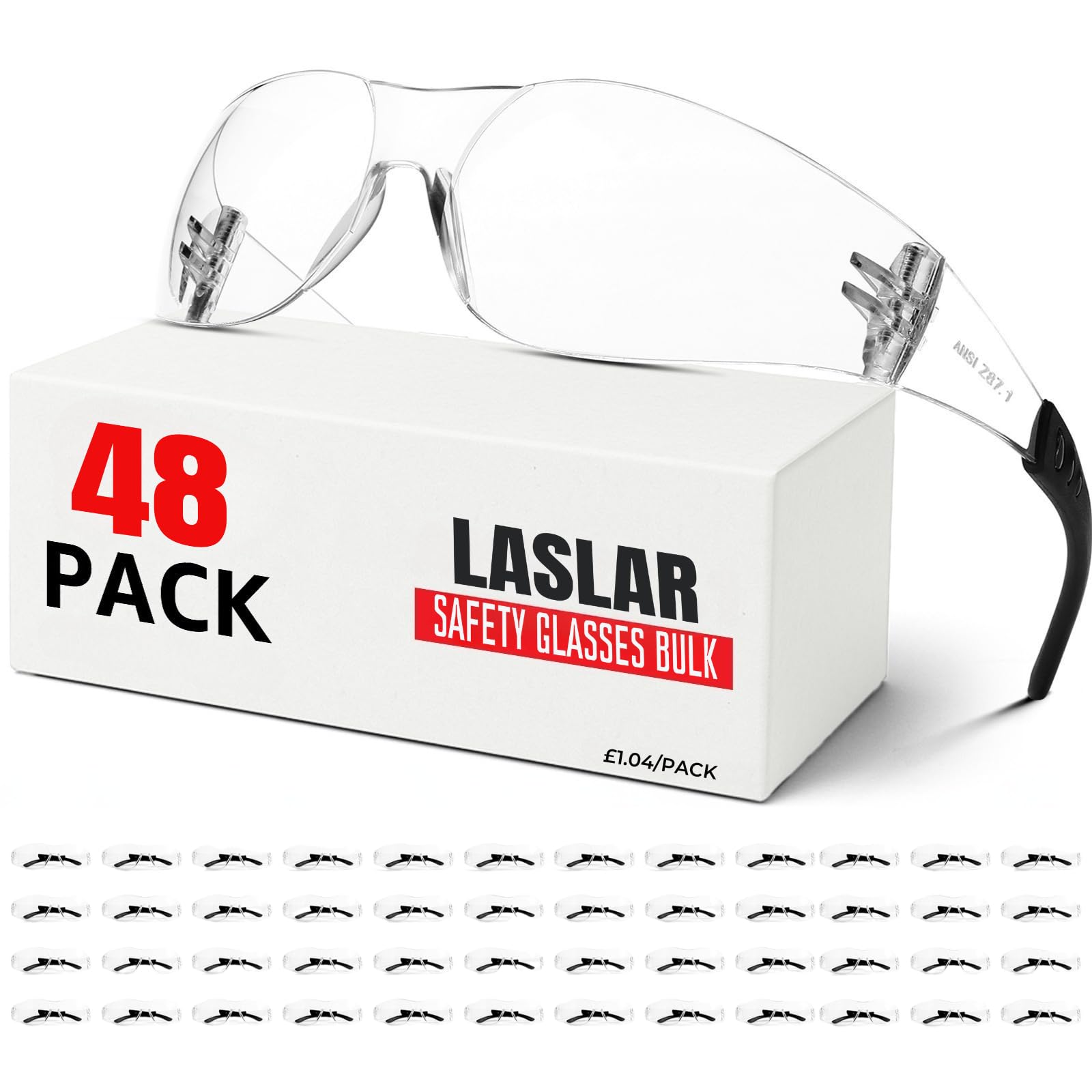 Laslar Clear Safety Glasses Bulk of 48