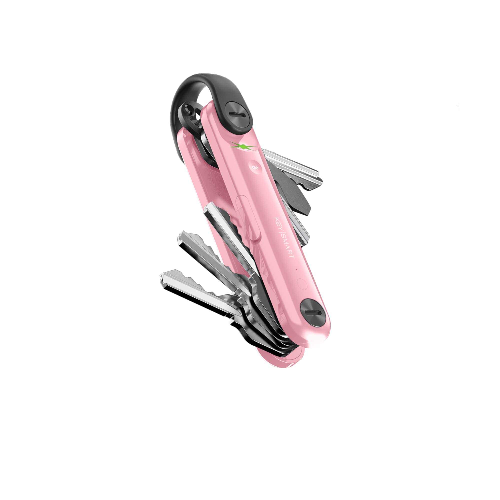 KeySmart Max - Smart Trackable Key Organizer with Tile Bluetooth Smart Technology, Flashlight and Multitool (up to 14 Keys, Blush Pink)