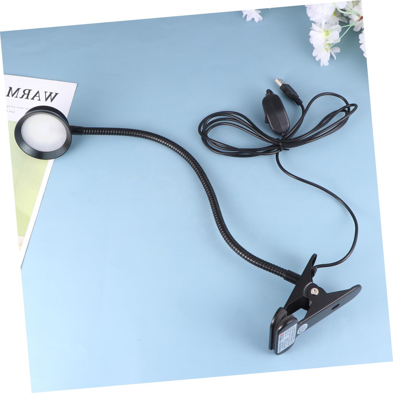 Angoily Lampada da Lettura LED Clip Nera, Regolazione Luminosità a 2 Livelli, Collo Flessibile in Metallo, Cavo USB per Lettura a Letto e Protezione Occhi