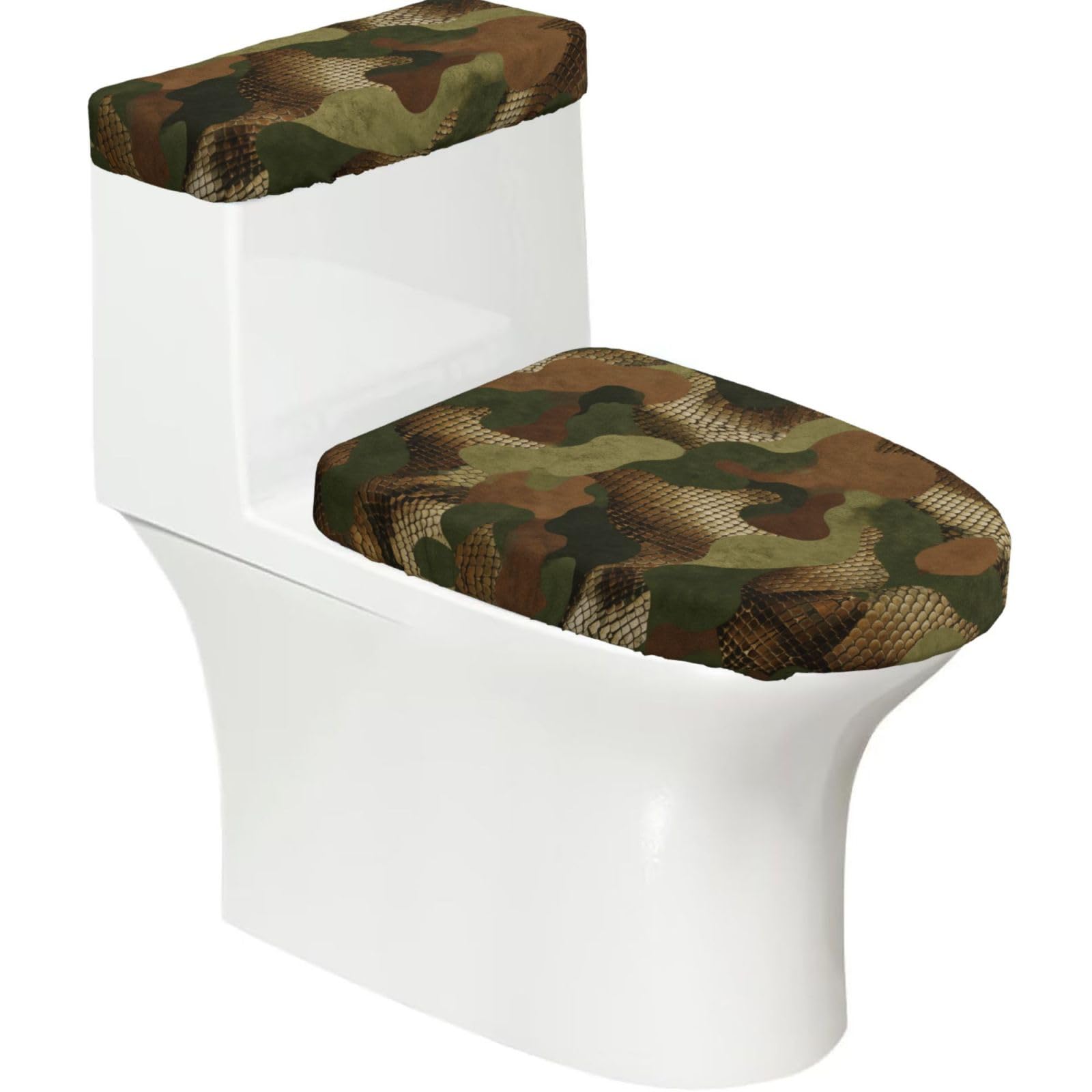 Cntdbu Black Camouflage Stretchy Toilet Lid And Tank Cover Set-Soft Elastic Bathroom Decor For U Shape Oval