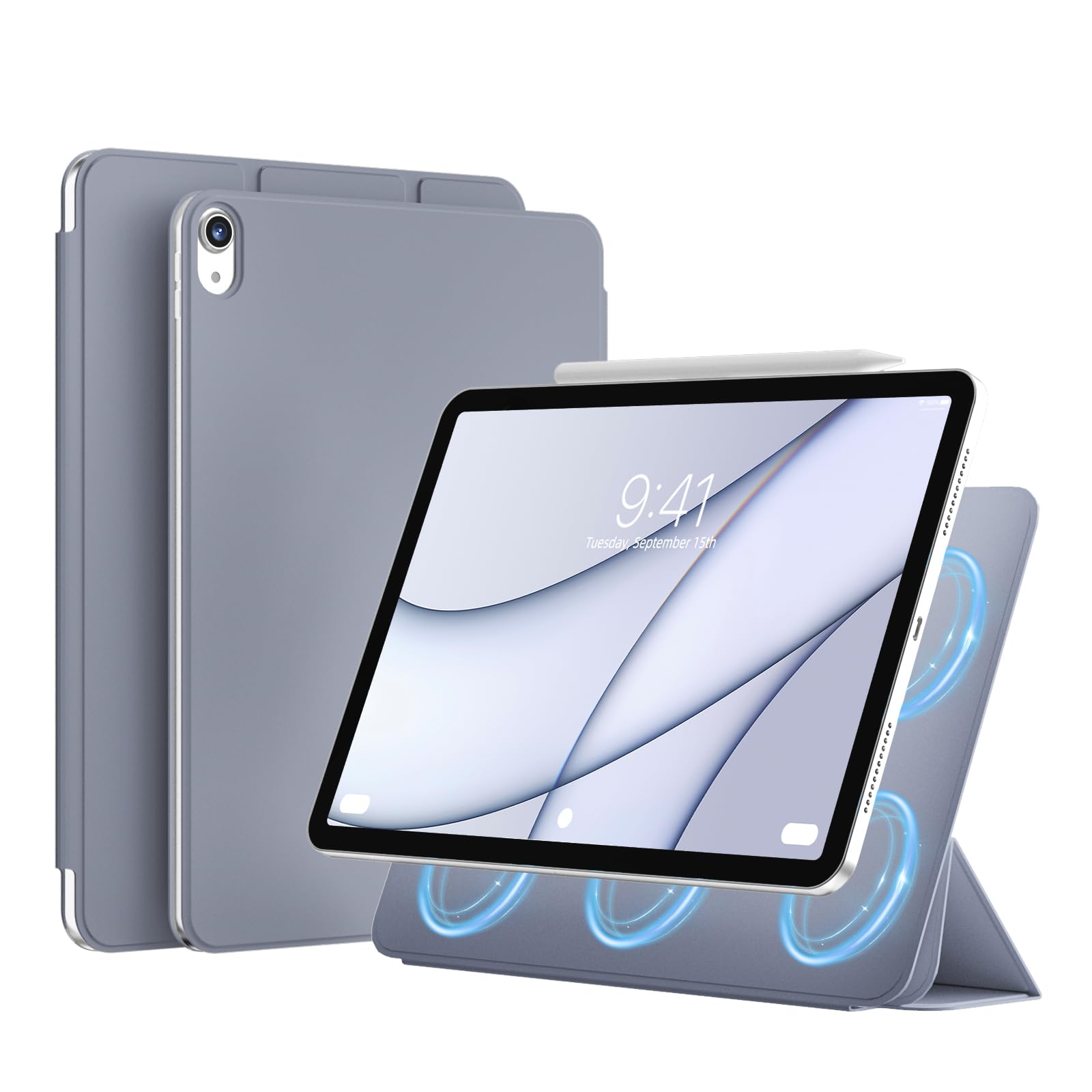 JKSML Magnetisch Hülle für iPad (A16) 11. Gen 11 Zoll (2025) & iPad 10. Gen 10,9 Zoll (2022) – Kratzfeste Soft-TPU-Rückseite | Auto Sleep/Wake | Ultraleichtes Design für Büro/Uni (Blau Grau)