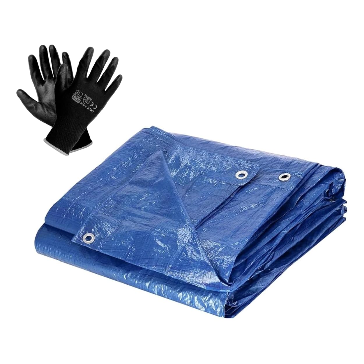 Soladirect Blue - 50Gsm 2 X 3 M Tarpaulin Cover - Blue 50Gsm - Waterproof, Weatherproof, Frost-Resistant, Uv Protection, Multipurpose, Universal Groundsheet And Pair Of Work Gloves