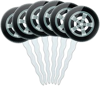 Set of 6 Cupcake Picks Toppers Decoration Automotive Racing Number - Tire