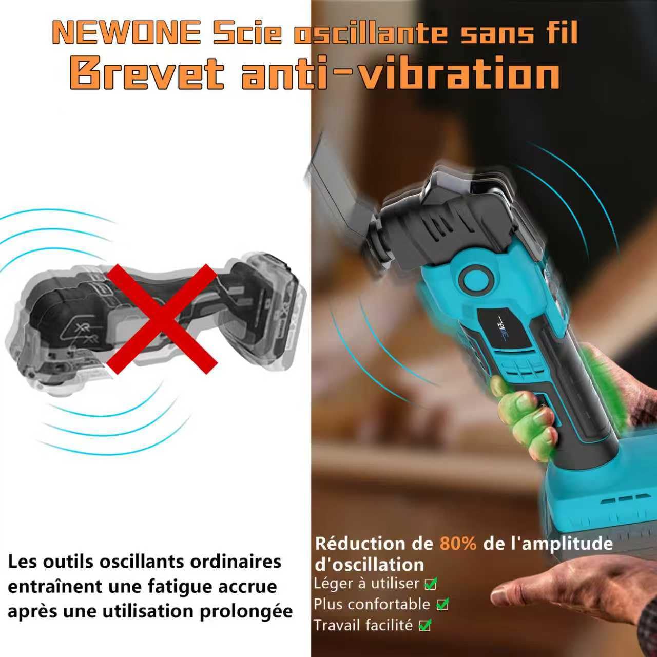 Herramienta oscilante sin escobillas de iones de litio de 18 V, con amortiguador de vibraciones, herramienta multifunción para cortar, lijar, raspar y limar