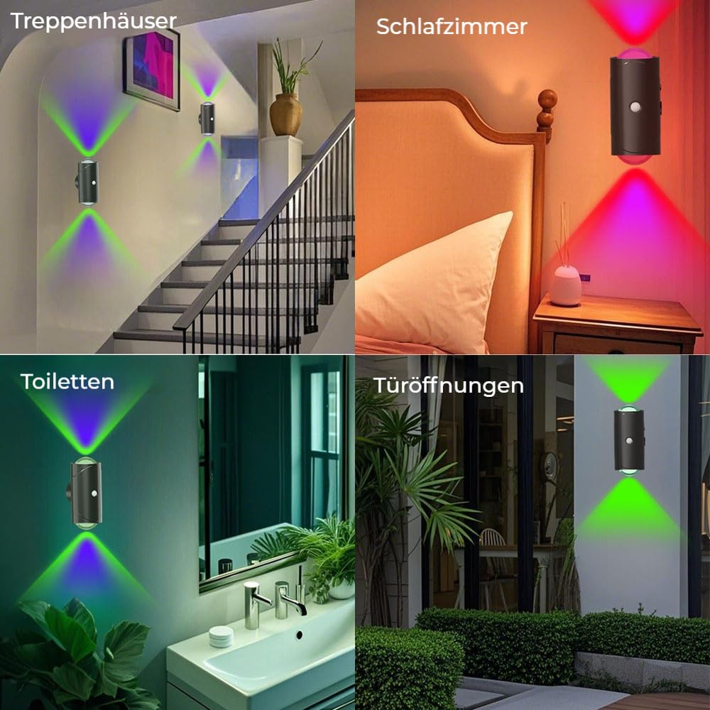 LED-Nachtlicht Kabellose LED Wandleuchte mit Bewegungssensor, Schwarz 4X
