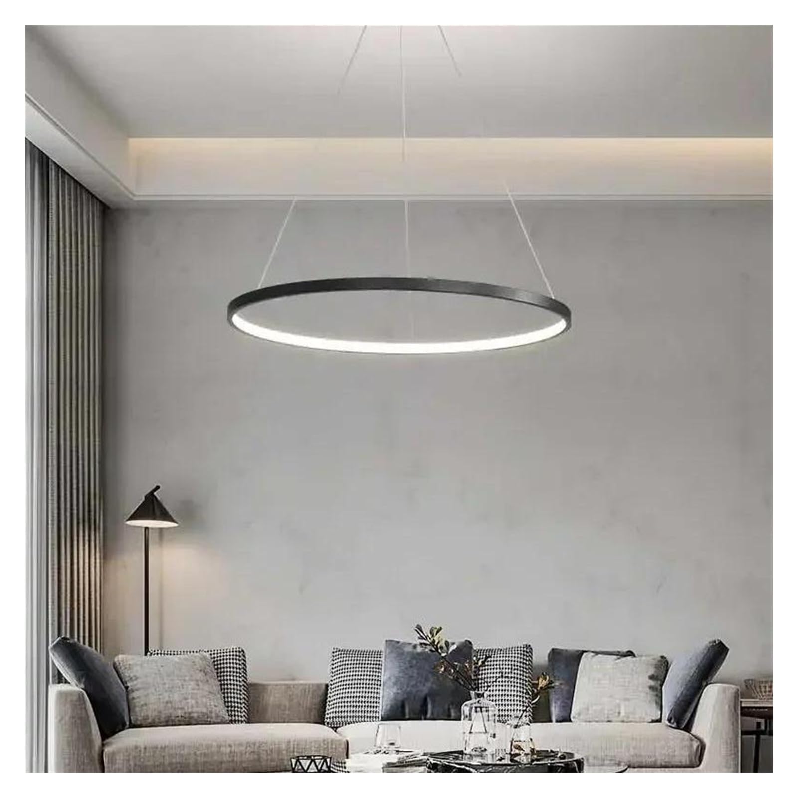 Nowoczesna Lampa Wisząca Led W Kształcie Pierścienia, 23,6 Cala, ściemnialny żyrandol Z Pilotem, Oprawa Sufitowa Do Jadalni, Kuchni, Wyspy, Salonu Remote Dimmable Black 30cm