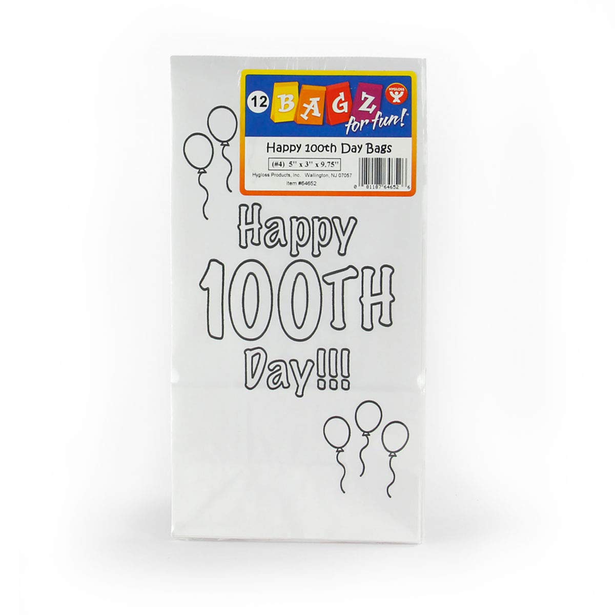 Hygloss 100th Day Of School Paper Bags - 25 Pack White Celebration Bags For Classroom