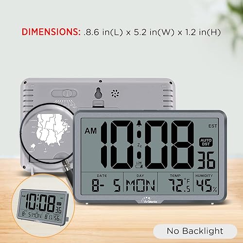 Miniatura 13 de WallarGe Reloj de pared digital de ajuste automático, funciona con pilas, relojes de escritorio con temperatura, humedad y fecha, reloj despertador