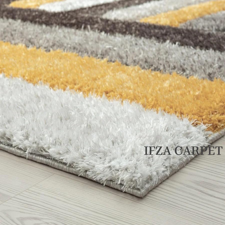 Image of Carpets for Living Room 4 x 6 Feet Soft Smooth Thick Non-Slip Fluffy Shaggy Area Rug for Bedroom, Drawing, Kids Room, Office with Upto 2 Inch Microfiber High Pile (Yellow Black A)