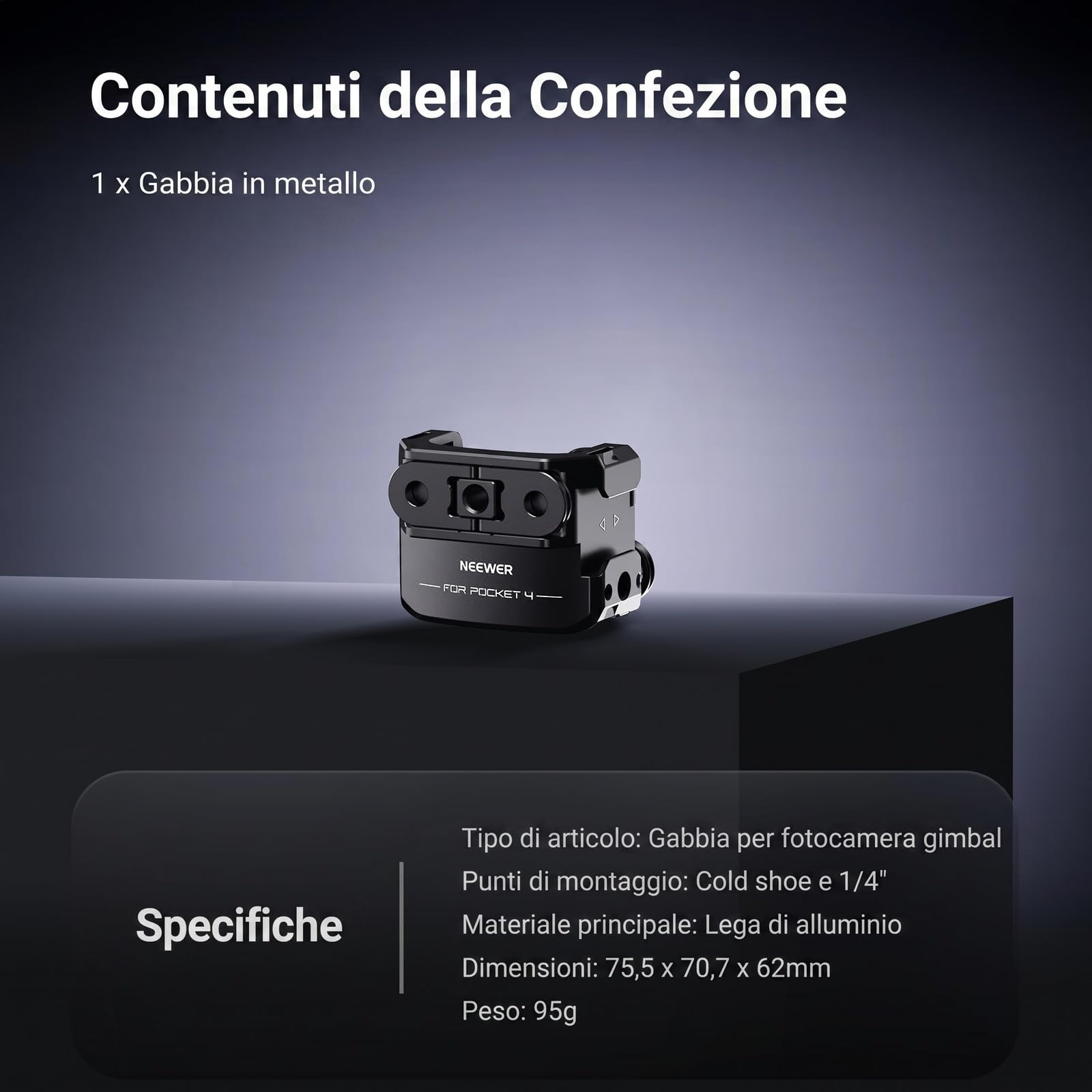 NEEWER Pocket 4 Cage, Rig Video Protettivo per Fotocamera Gimbal con Attacco Action Cam e Filetti 1/4", Nessun Montaggio Necessario, Accessori Fotografia Solo Compatibile con DJI Osmo Pocket 4,AC069