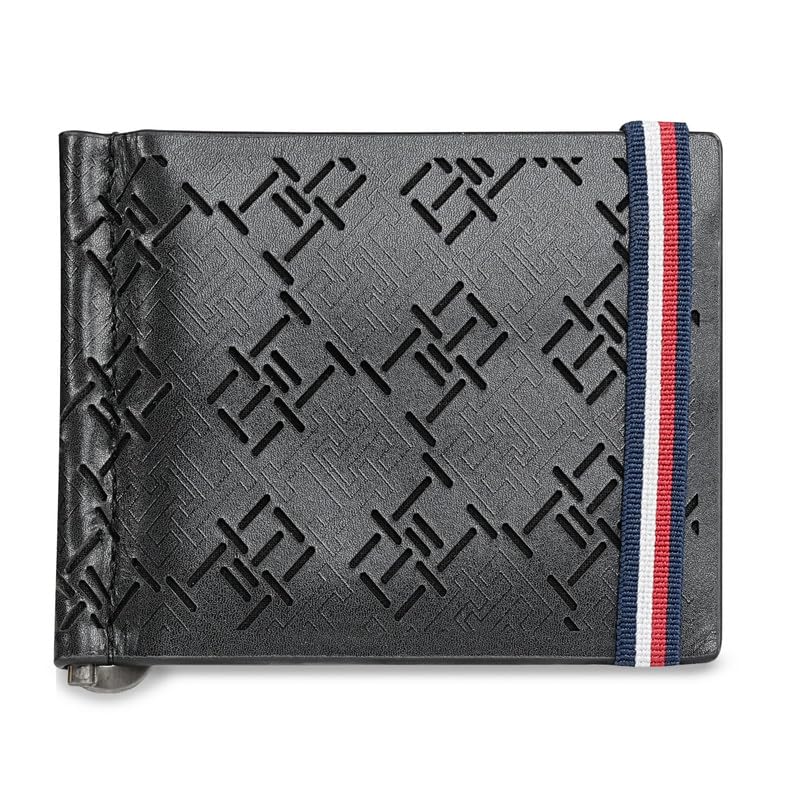 Men's Leather Money Clip Wallet Strovolos | Black Laser-Detailed Slim Card Holder with 6 Card Slots | Stylish Purse for Gents-image-21