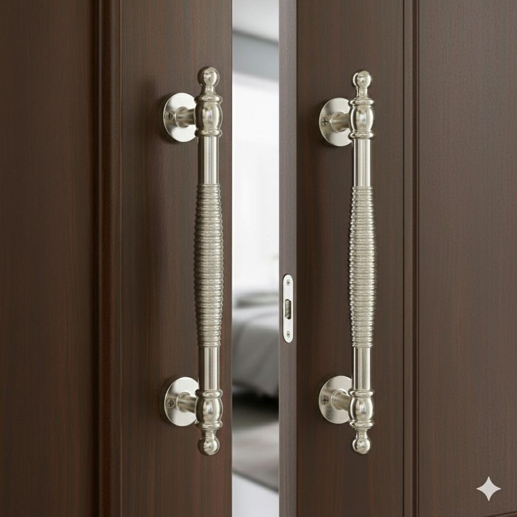 Stainless Steel Radius Door Handle with Fixing Screws | 8 Inch Pull Handle for Main Door, Wardrobe, Cabinet & Glass Door | Silver Finish | Pack of 1-picture-30