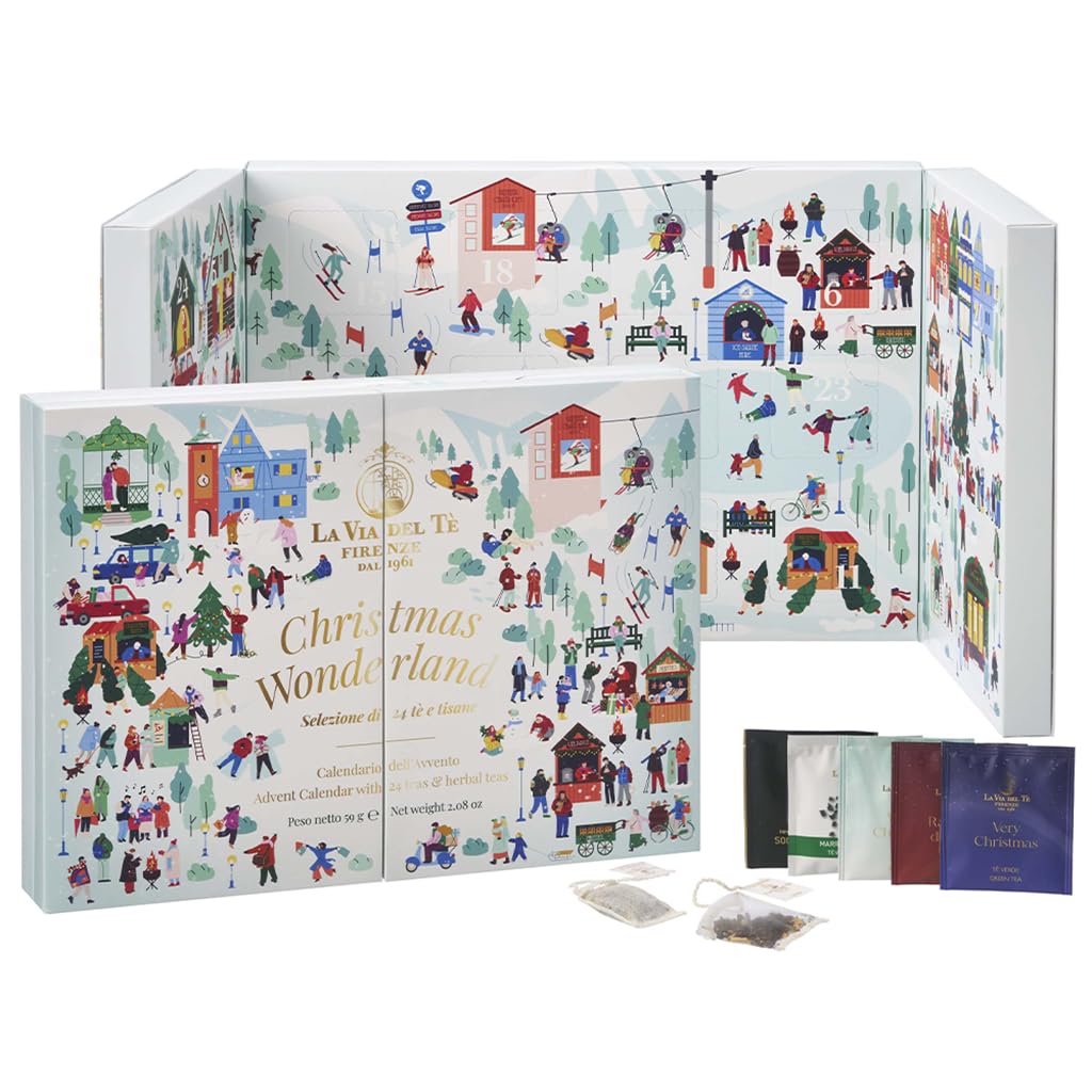 La Via del Te - Calendario Dell' Avvento Natale 2025 - Set Regalo Selezione di 24 bustine filtrofoglia contenenti tè foglia intera e tisane - Edizione Limitata